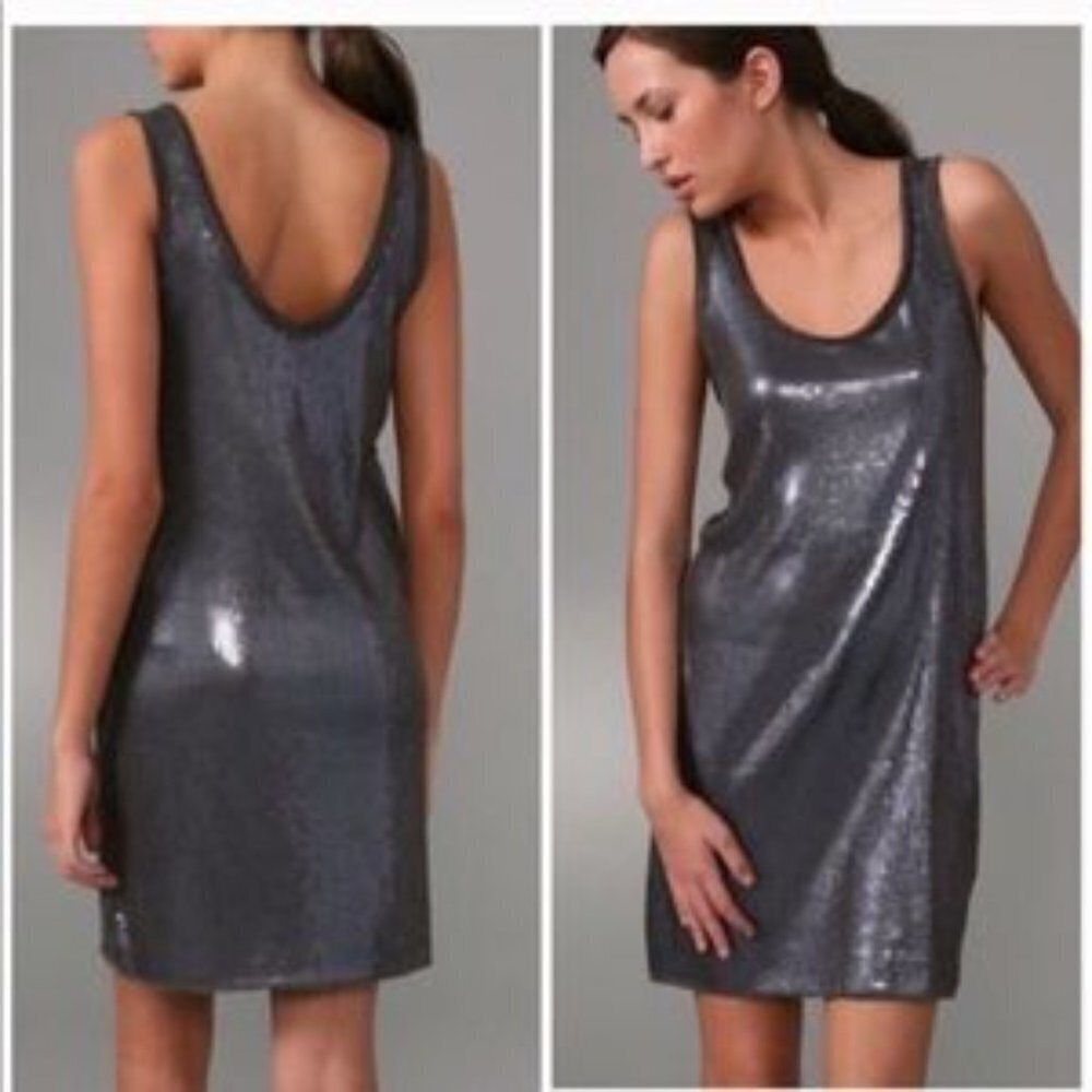 VINCE Square Sequin Tank Dress Sheath Mini Grey XS